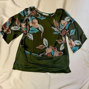 Mango size S green and brown top shirt short sleeve.